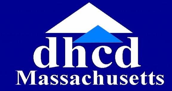 A blue and white logo of the massachusetts department for home care.