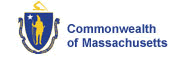 A blue and white logo for the commonwealth of massachusetts.